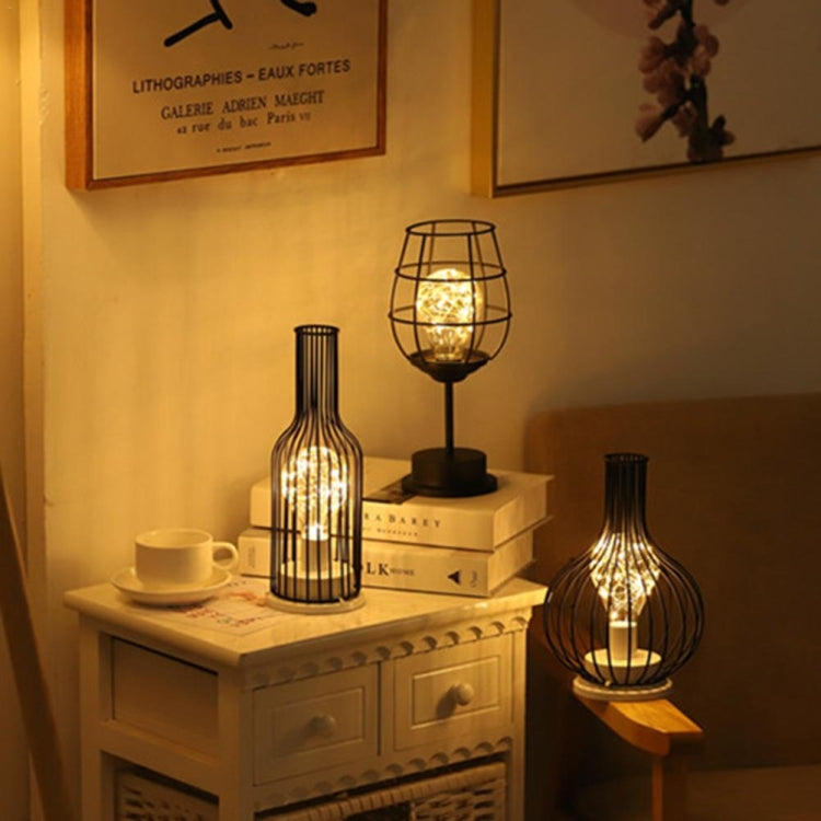 Retro Classic Iron Art LED Table Lamp Reading Lamp Night Light Bedroom Lamp Desk Lighting Home Decoration, Red Wine Glass + Red Wine Bottle