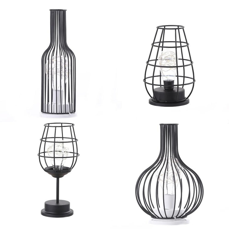 Retro Classic Iron Art LED Table Lamp Reading Lamp Night Light Bedroom Lamp Desk Lighting Home Decoration, Red Wine Glass + Red Wine Bottle