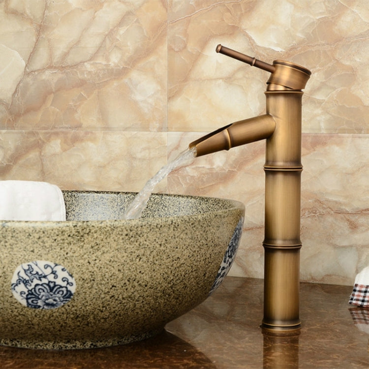 Antique Retro Hot Cold Water Bathroom Counter Basin Bamboo Waterfall Basin Copper Faucet, Breaking 3 Knots