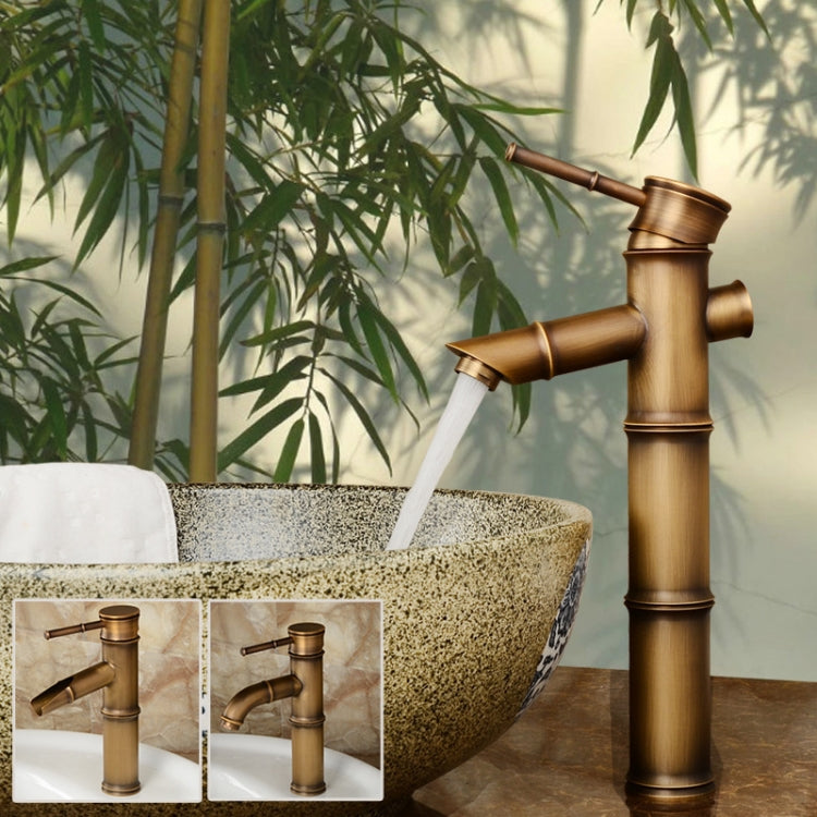Antique Retro Hot Cold Water Bathroom Counter Basin Bamboo Waterfall Basin Copper Faucet, Early 2 Knots