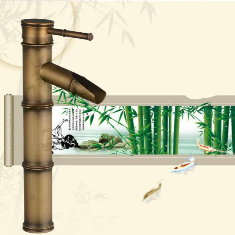 Antique Retro Hot Cold Water Bathroom Counter Basin Bamboo Waterfall Basin Copper Faucet, Elbow 2 Knots