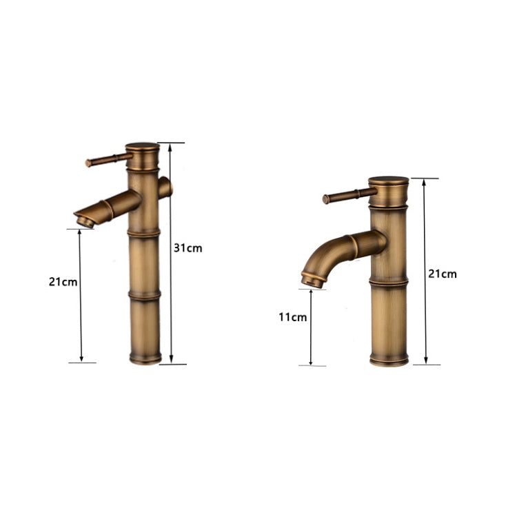 Antique Retro Hot Cold Water Bathroom Counter Basin Bamboo Waterfall Basin Copper Faucet, Elbow 3 Knots