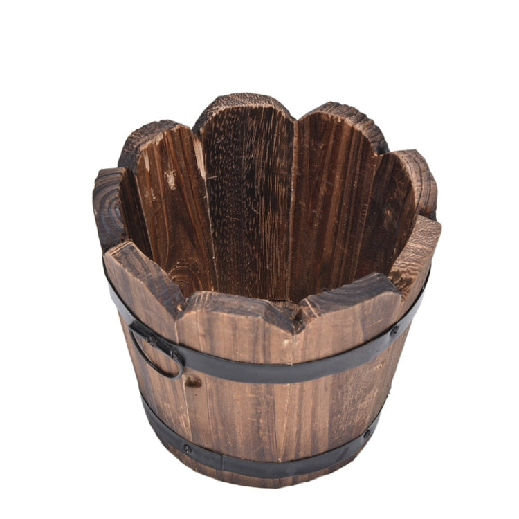 Balcony Vegetable Succulent Carbonized Wood Flower Pot Retro Small Wooden Bucket Home Decoration, S Wave Mouth