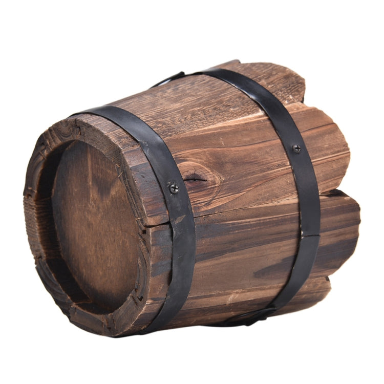 Balcony Vegetable Succulent Carbonized Wood Flower Pot Retro Small Wooden Bucket Home Decoration, S Wave Mouth