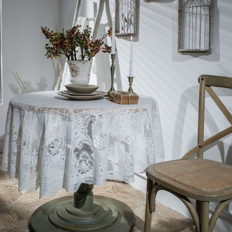 Round Lace Tablecloth Cover Cloth Retro Dining Table Coffee Table Tablecloth, 190 CM