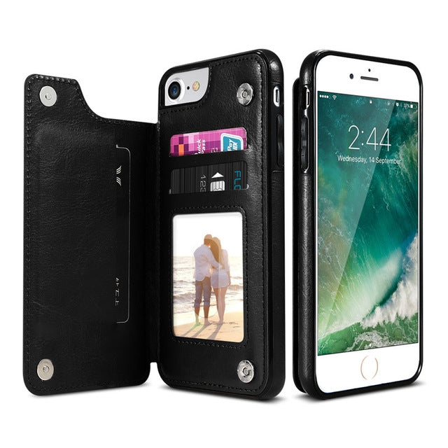 Compatible with iPhone 7 Plus / 8 Plus Retro PU Leather Case Multi Card Holders Phone Cases(Brown), Compatible with iPhone 7 Plus