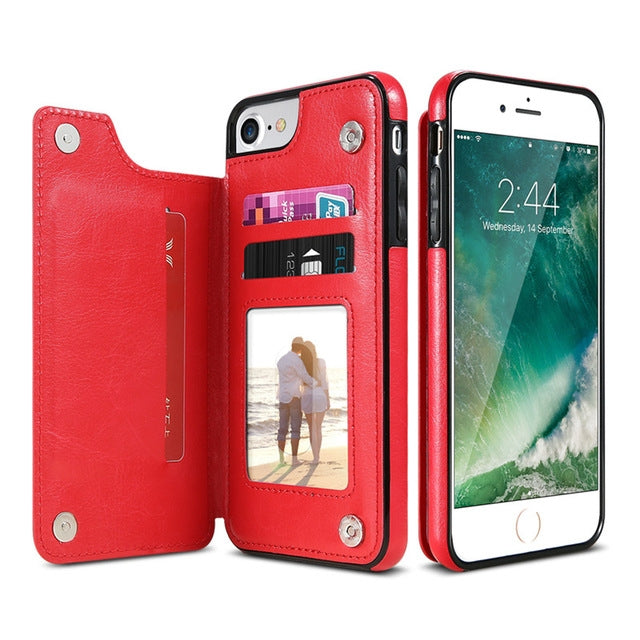 Compatible with iPhone 7 Plus / 8 Plus Retro PU Leather Case Multi Card Holders Phone Cases(Brown), Compatible with iPhone 7 Plus