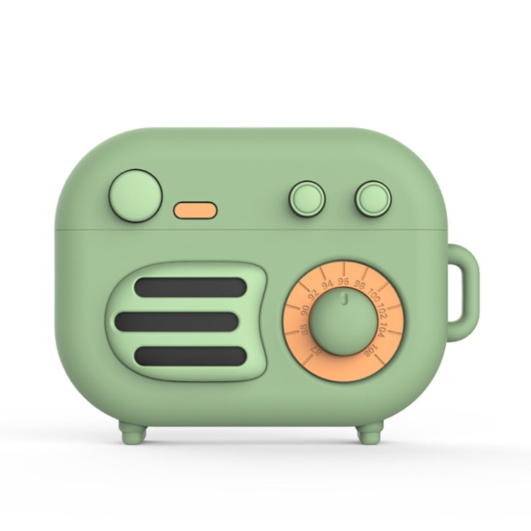 2 PCS Retro Radio Shape Protective Cover Silicone Case compatible with AirPods Pro, Matcha Green