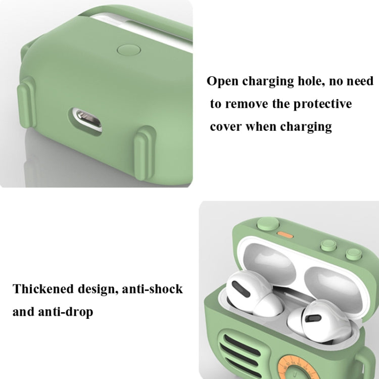 2 PCS Retro Radio Shape Protective Cover Silicone Case compatible with AirPods Pro, Green+Finger Ring