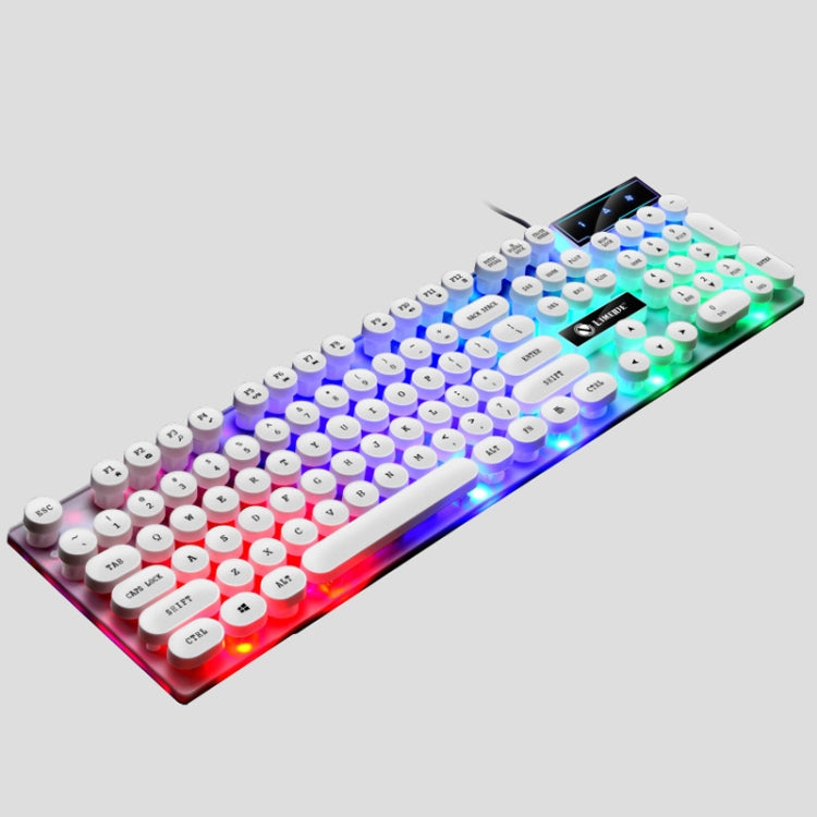 LIMEIDE GTX300 104 Keys Retro Round Key Cap USB Wired Mouse Keyboard, Cable Length: 1.4m, Punk Single Keyboard White