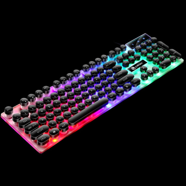 LIMEIDE GTX300 104 Keys Retro Round Key Cap USB Wired Mouse Keyboard, Cable Length: 1.4m, Punk Single Keyboard Black