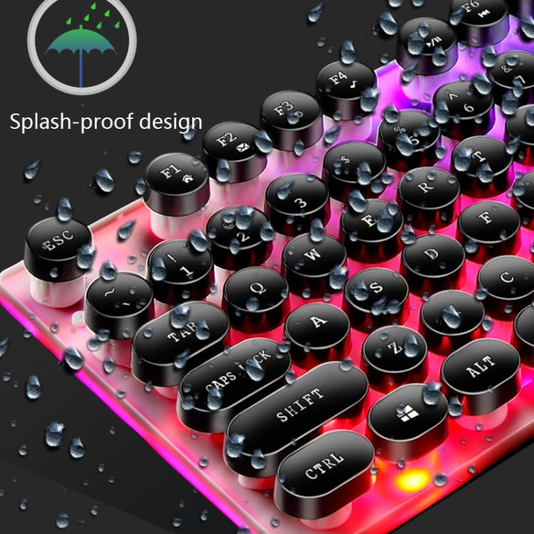 LIMEIDE GTX300 104 Keys Retro Round Key Cap USB Wired Mouse Keyboard, Cable Length: 1.4m, Punk Single Keyboard Black
