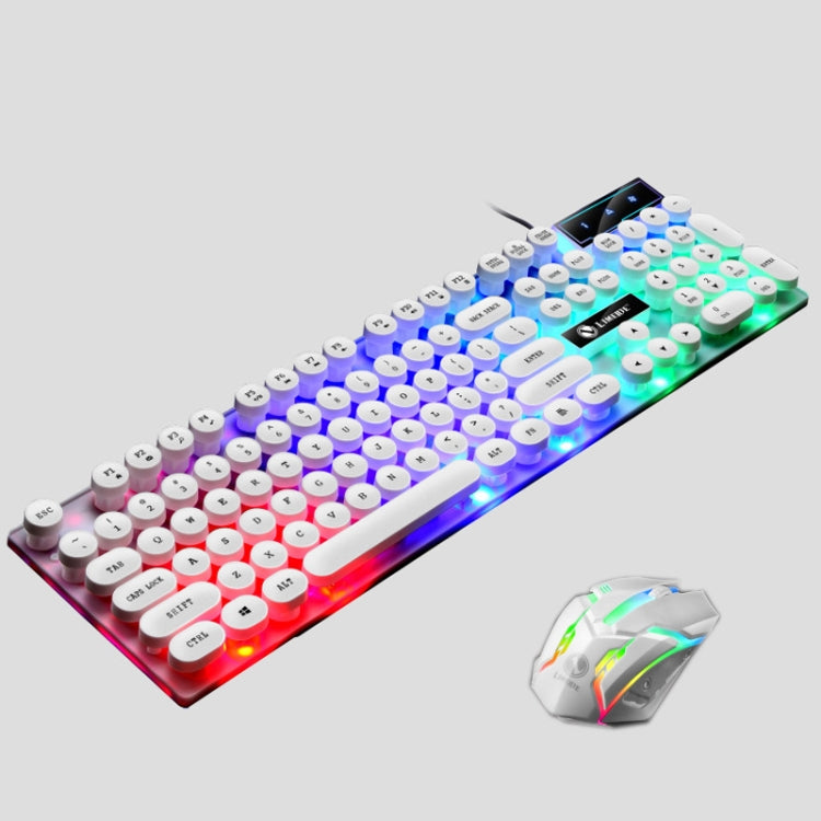 LIMEIDE GTX300 104 Keys Retro Round Key Cap USB Wired Mouse Keyboard, Cable Length: 1.4m, Punk Set White