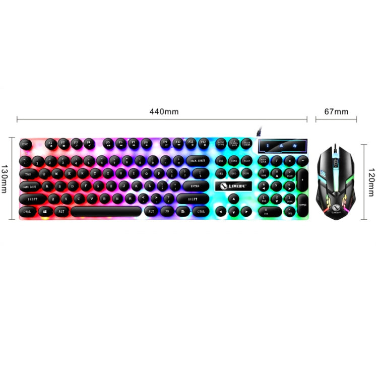 LIMEIDE GTX300 104 Keys Retro Round Key Cap USB Wired Mouse Keyboard, Cable Length: 1.4m, Punk Set White