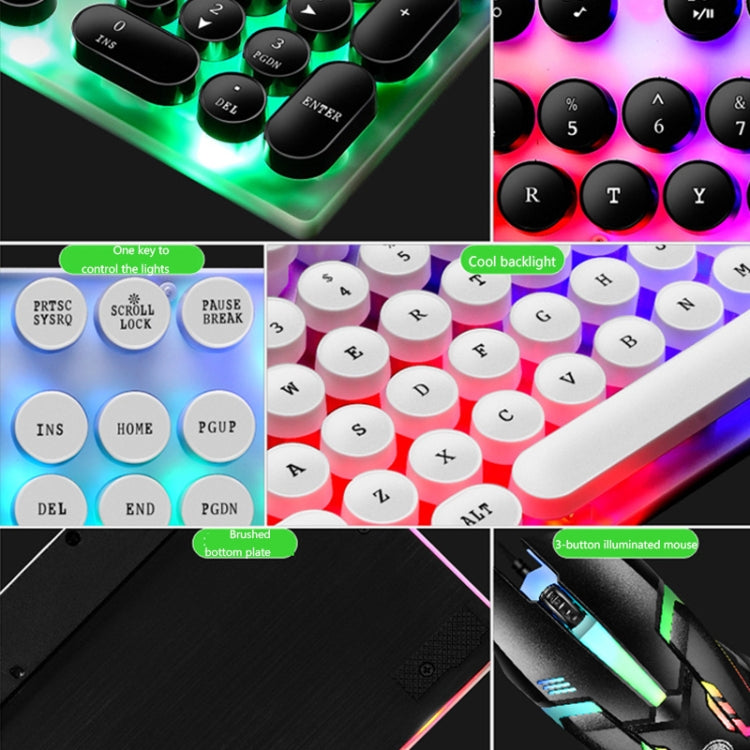 LIMEIDE GTX300 104 Keys Retro Round Key Cap USB Wired Mouse Keyboard, Cable Length: 1.4m, Punk Set White