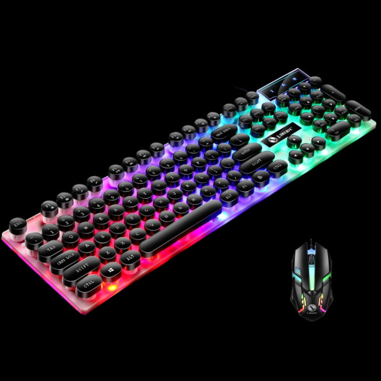 LIMEIDE GTX300 104 Keys Retro Round Key Cap USB Wired Mouse Keyboard, Cable Length: 1.4m, Punk Set Black