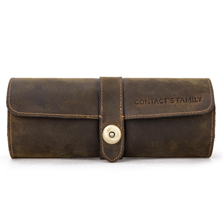 CONTACTS FAMILY CF1117 Retro Crazy Horse Texture Leather Watch Box Round Buckle Storage Box,Capacity: Can Hold 3 Watches, CF1117