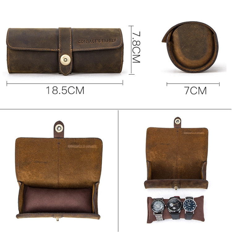 CONTACTS FAMILY CF1117 Retro Crazy Horse Texture Leather Watch Box Round Buckle Storage Box,Capacity: Can Hold 3 Watches, CF1117