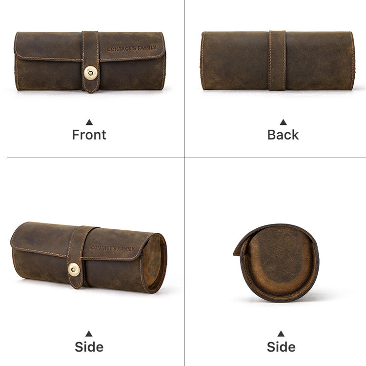 CONTACTS FAMILY CF1117 Retro Crazy Horse Texture Leather Watch Box Round Buckle Storage Box,Capacity: Can Hold 3 Watches, CF1117