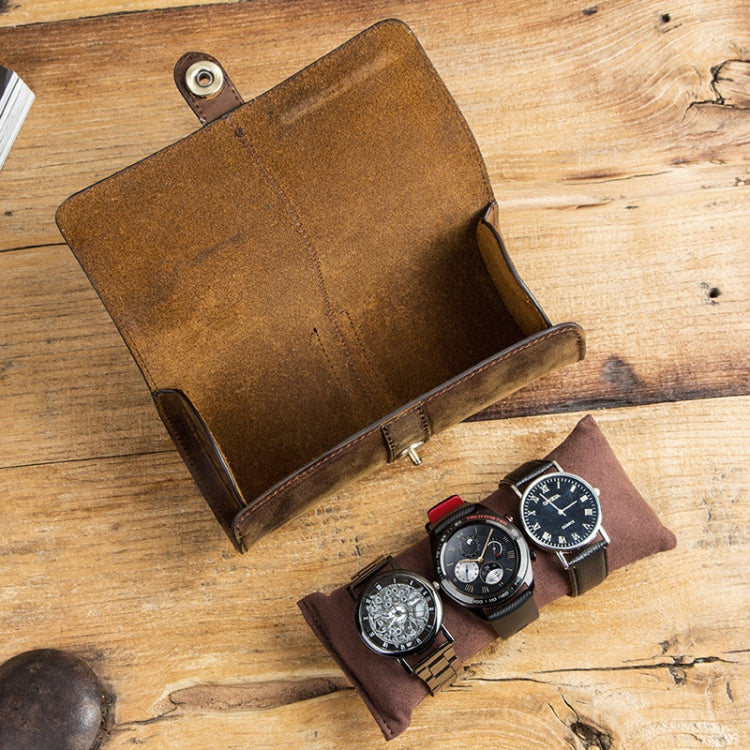 CONTACTS FAMILY CF1117 Retro Crazy Horse Texture Leather Watch Box Round Buckle Storage Box,Capacity: Can Hold 3 Watches, CF1117