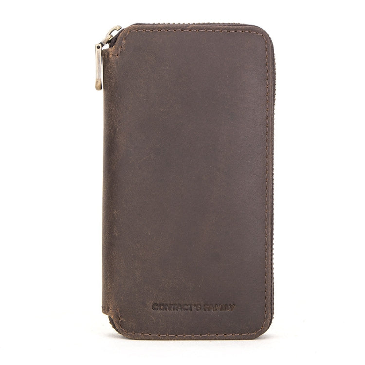 Contacts Family CF1114 Leather Watch Box Retro Crazy Horse Leather Zipper Couple Watch Bag, CF1114