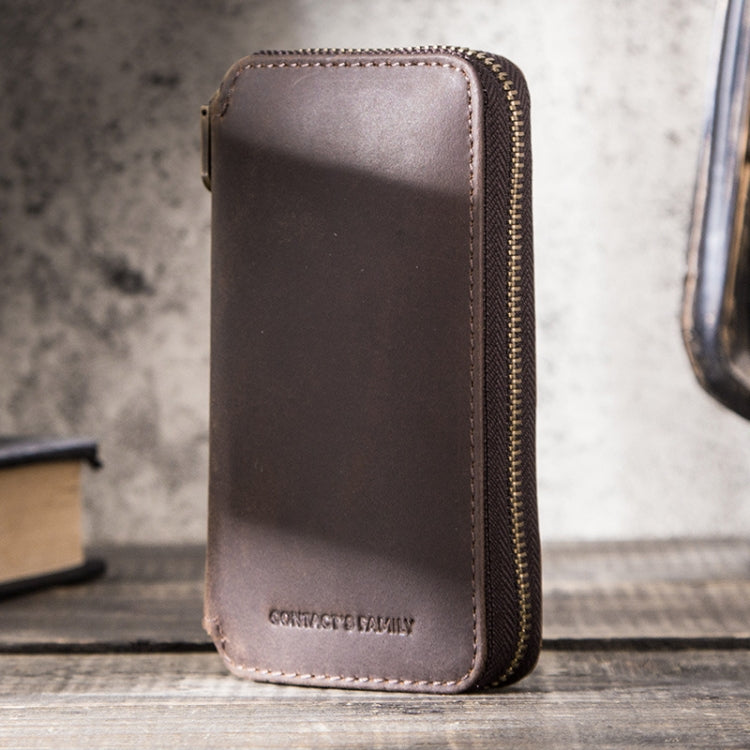 Contacts Family CF1114 Leather Watch Box Retro Crazy Horse Leather Zipper Couple Watch Bag, CF1114