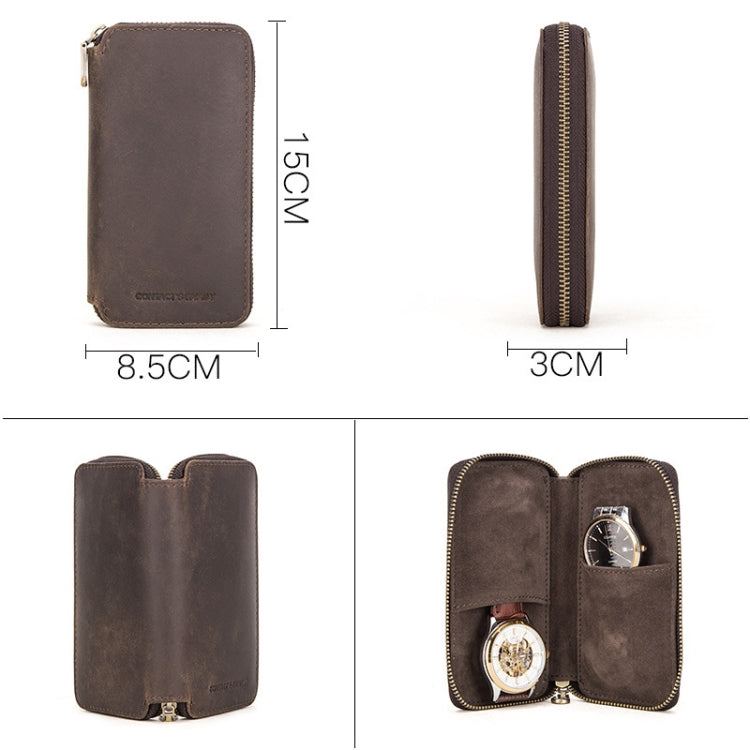 Contacts Family CF1114 Leather Watch Box Retro Crazy Horse Leather Zipper Couple Watch Bag, CF1114