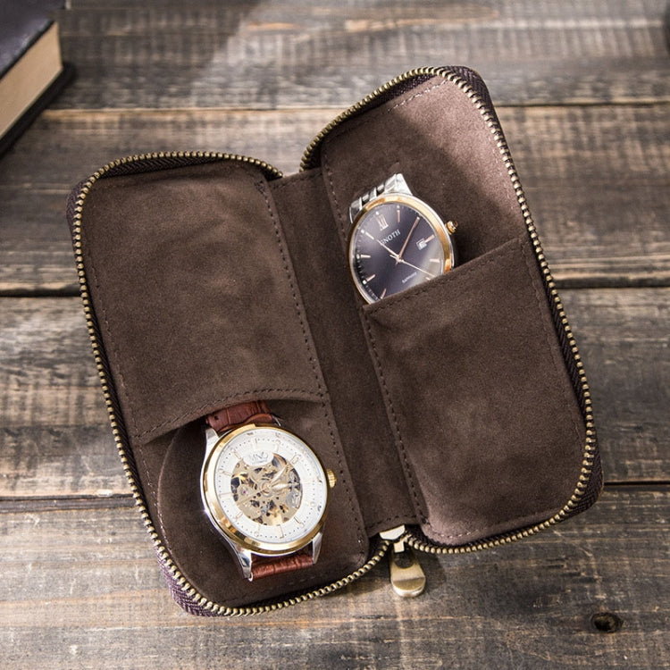 Contacts Family CF1114 Leather Watch Box Retro Crazy Horse Leather Zipper Couple Watch Bag, CF1114