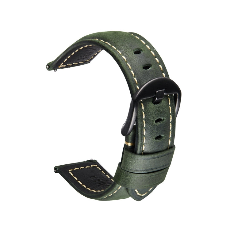 Smart Quick Release Watch Strap Crazy Horse Leather Retro Strap Compatible with Samsung Huawei,Size:, 20mm (Army Green Black Buckle)