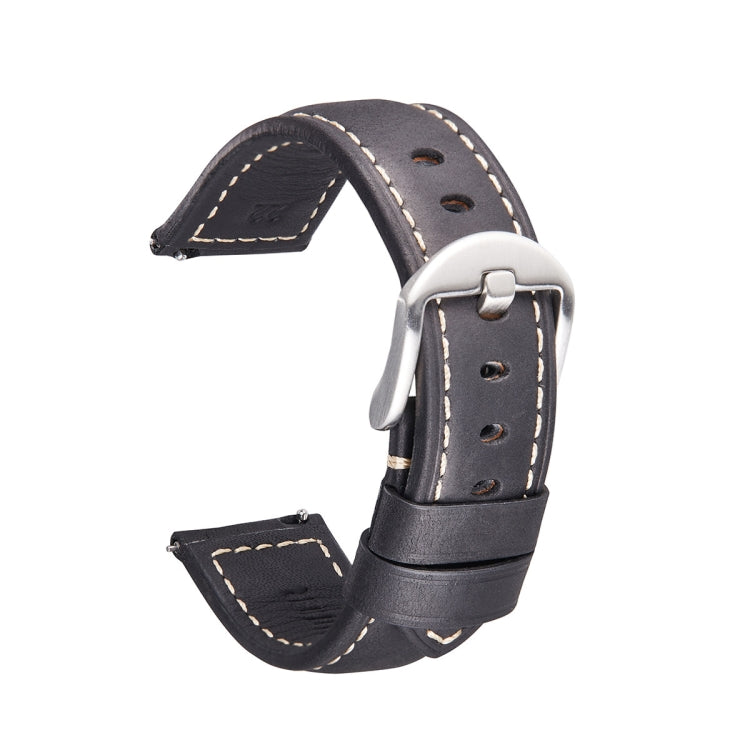 Smart Quick Release Watch Strap Crazy Horse Leather Retro Strap Compatible with Samsung Huawei,Size:, 24mm (Black Silver Buckle)