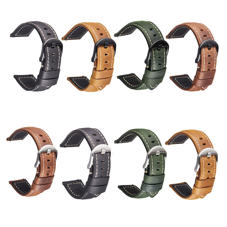 Smart Quick Release Watch Strap Crazy Horse Leather Retro Strap Compatible with Samsung Huawei,Size:, 24mm (Black Silver Buckle)