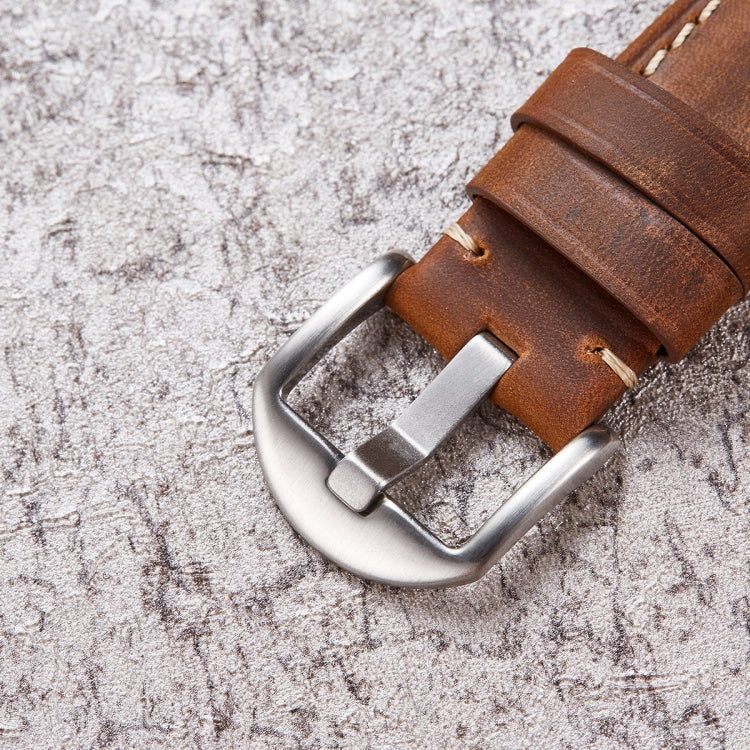Smart Quick Release Watch Strap Crazy Horse Leather Retro Strap Compatible with Samsung Huawei,Size:, 24mm (Black Silver Buckle)