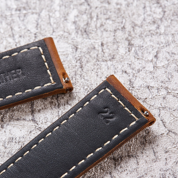 Smart Quick Release Watch Strap Crazy Horse Leather Retro Strap Compatible with Samsung Huawei,Size:, 24mm (Black Silver Buckle)