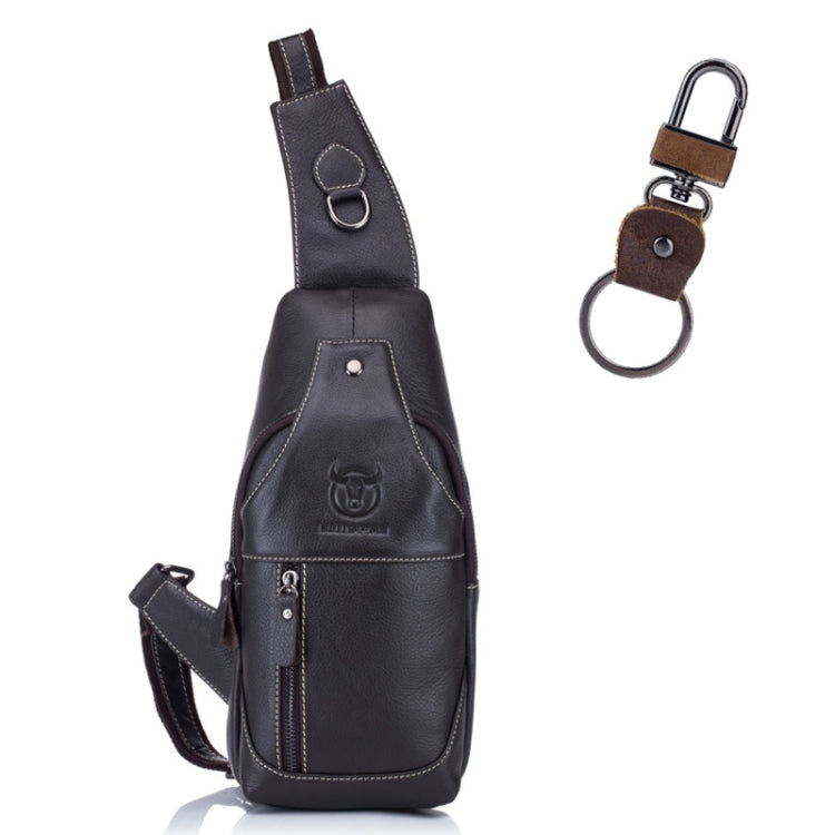 BULL CAPTAIN 019 Retro Men Leather Crossbody Shoulder Bag First-Layer Cowhide Chest Bag, Colour: Black + Buckle, Black + Buckle + Bracket