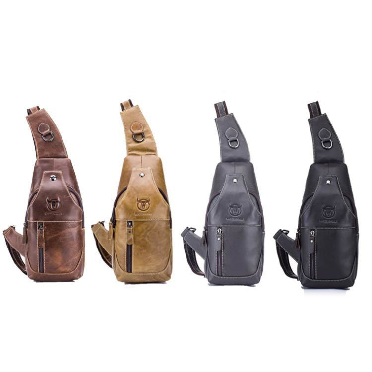 BULL CAPTAIN 019 Retro Men Leather Crossbody Shoulder Bag First-Layer Cowhide Chest Bag, Colour: Black + Buckle, Black + Buckle + Bracket