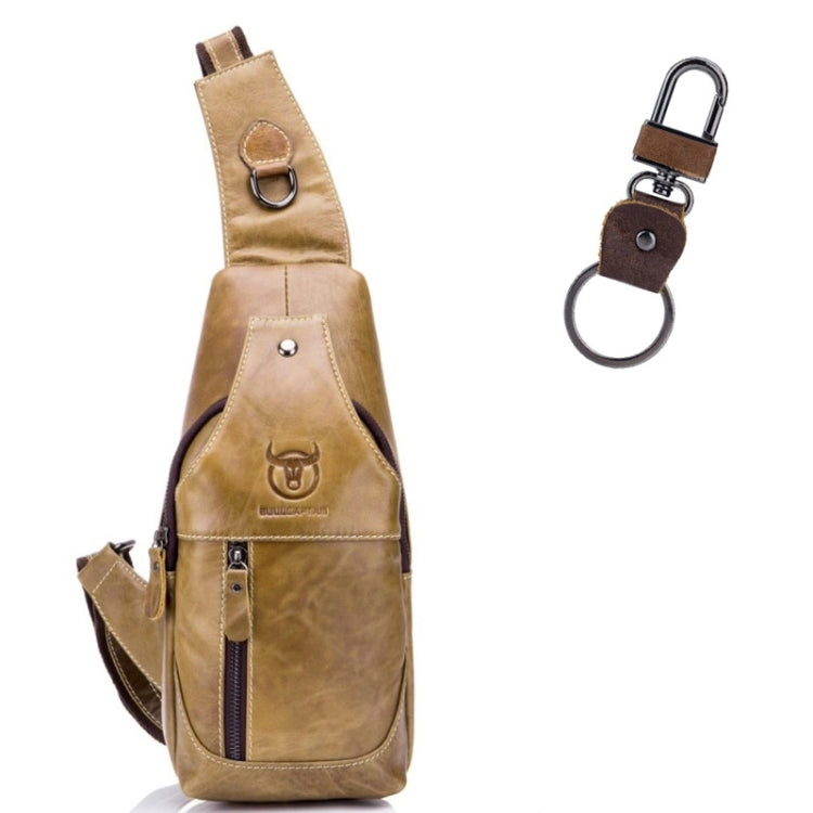 BULL CAPTAIN 019 Retro Men Leather Crossbody Shoulder Bag First-Layer Cowhide Chest Bag, Colour: Black + Buckle, Yellow + Buckle + Bracket