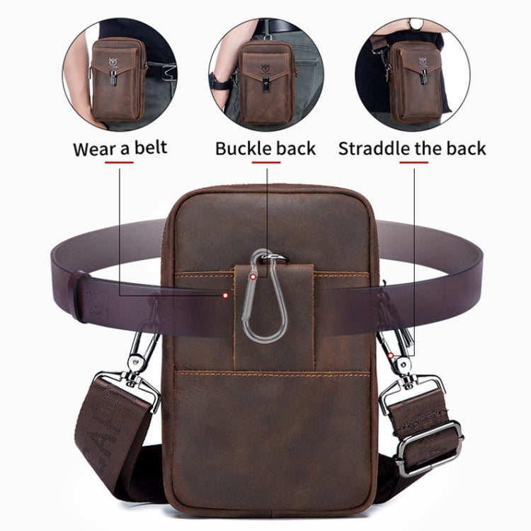 BULL CAPTAIN 076 Retro Leather Mobile Phone Waist Bag Men Leather Messenger Bag
