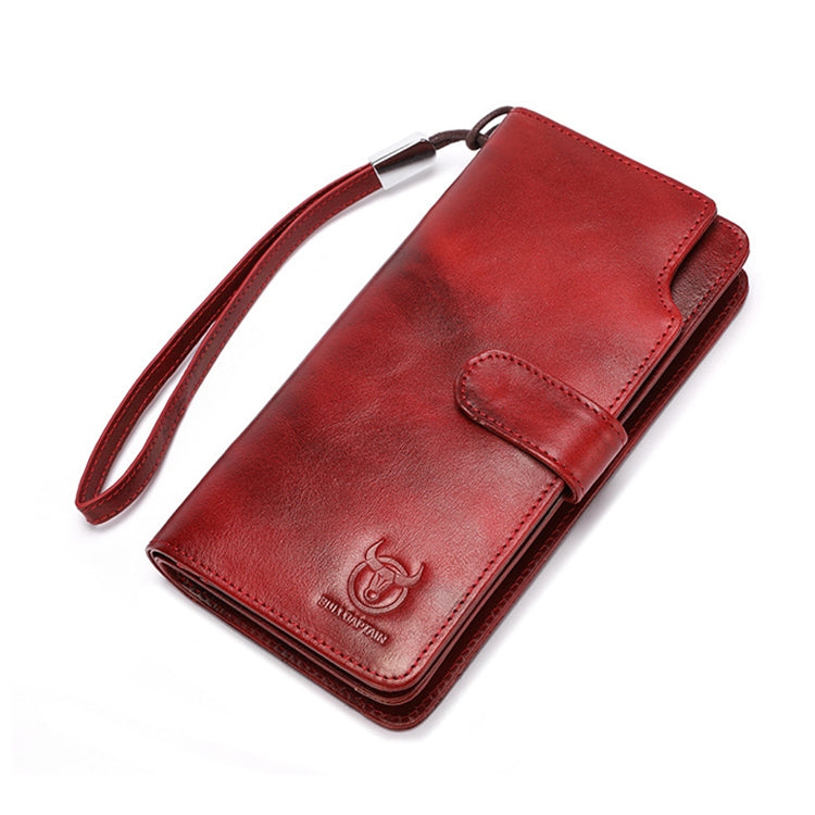 BULL CAPTAIN 028 Long Buckle Retro Cowhide Multi-Function Wallet (Black)