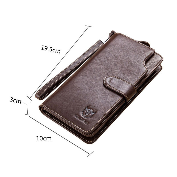 BULL CAPTAIN 028 Long Buckle Retro Cowhide Multi-Function Wallet (Black)