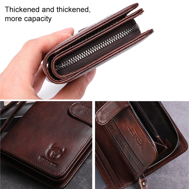 BULL CAPTAIN 028 Long Buckle Retro Cowhide Multi-Function Wallet (Black)