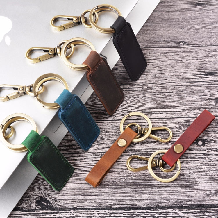 2 PCS Handmade Crazy Horse Leather Retro Keychain Car Couple Keychain, Double Ring