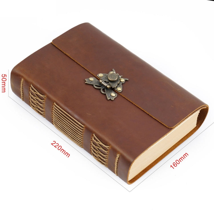 Handmade Sketchbook Cowhide Notebook Retro Notepad Notebook Diary Gift, Crazy Horse - Yellow Brown, Carved - Yellow Brown