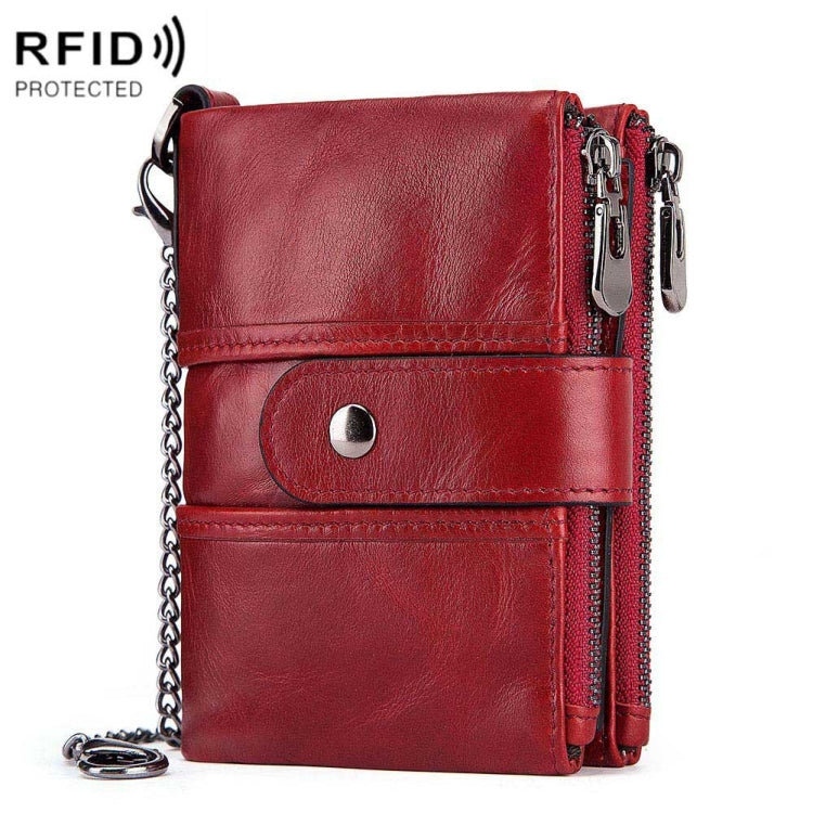 BP804 RFID Anti-Theft Wallet Multi-Function Buckle Zipper Retro Leisure Coin Purse, BP804 Red