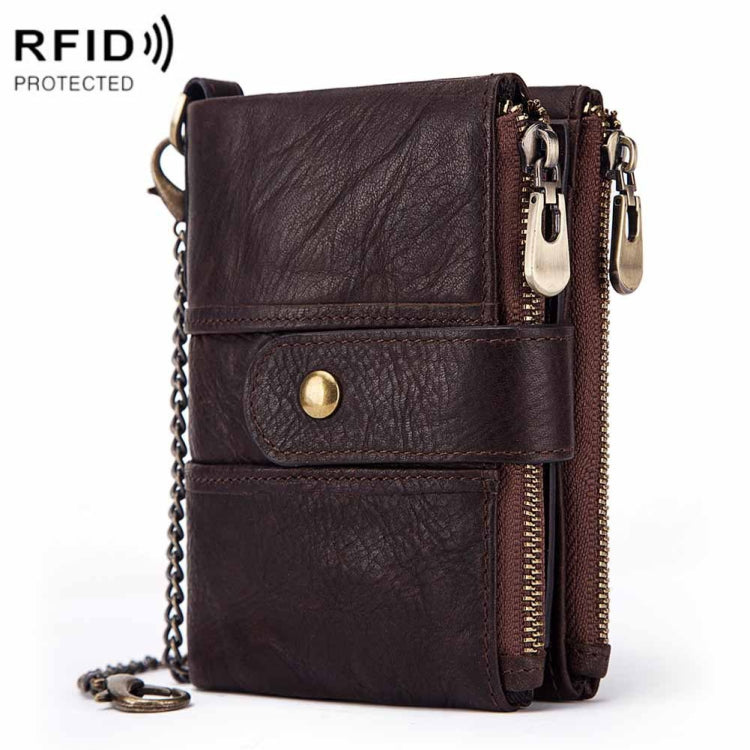 BP804 RFID Anti-Theft Wallet Multi-Function Buckle Zipper Retro Leisure Coin Purse, BP804 Brown