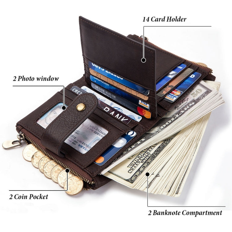 BP804 RFID Anti-Theft Wallet Multi-Function Buckle Zipper Retro Leisure Coin Purse, BP804 Black