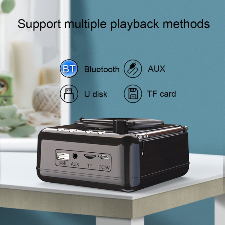 H3 Retro Vinyl Record Player Shape Mini Bluetooth Speaker, Black