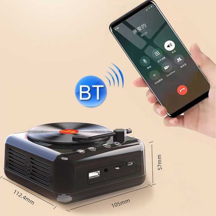 H3 Retro Vinyl Record Player Shape Mini Bluetooth Speaker, Wood Grain