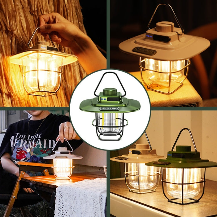 LY02 LED Retro Lantern Hand Tent Lamp USB Charging Camping Light, LY02 Green