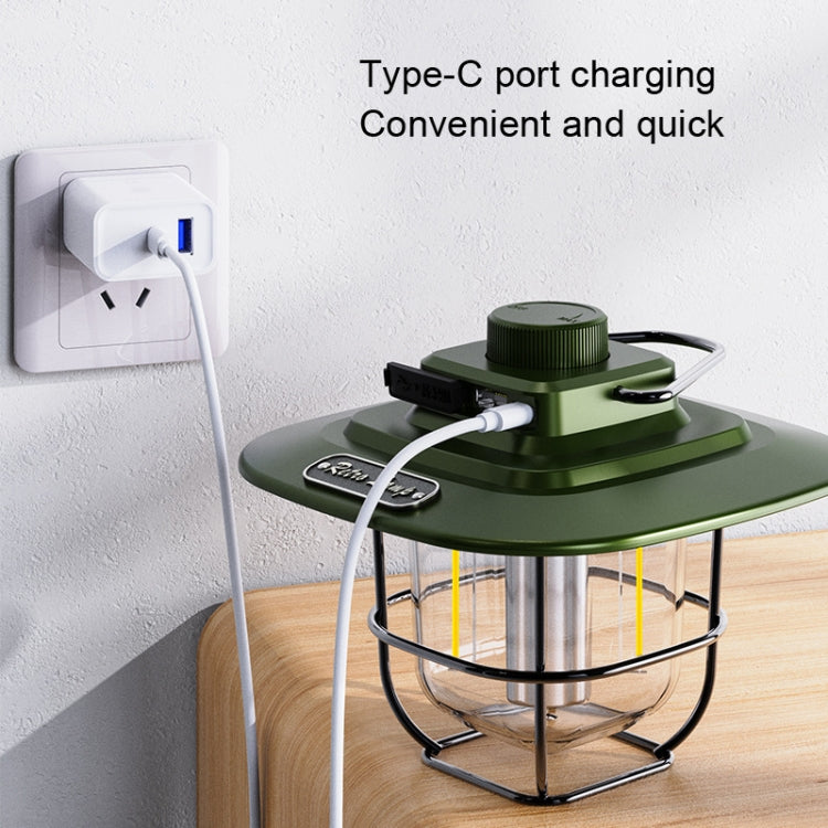 LY02 LED Retro Lantern Hand Tent Lamp USB Charging Camping Light, LY02 Green