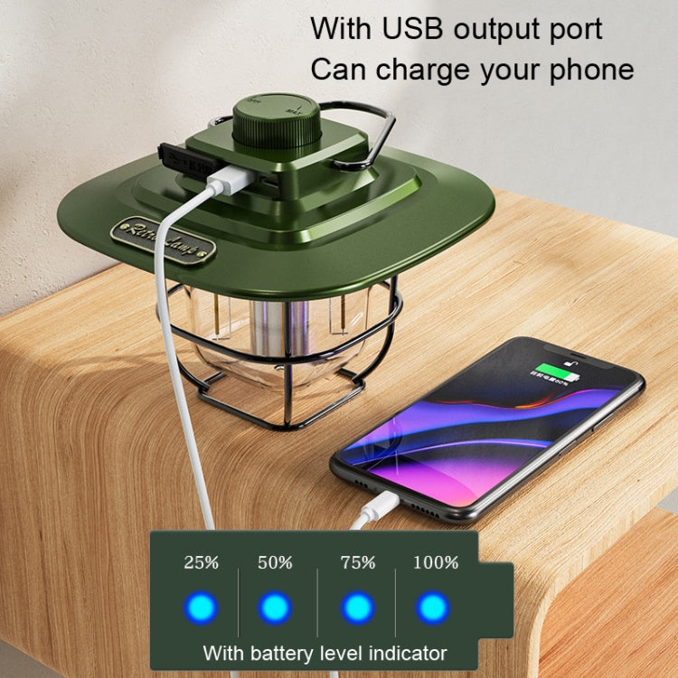 LY02 LED Retro Lantern Hand Tent Lamp USB Charging Camping Light, LY02 Black